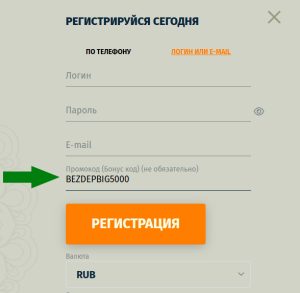 В этом поле указывается ваш промокод Retro casino